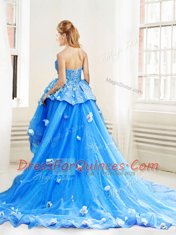 Blue Sleeveless Appliques High Low Sweet 16 Quinceanera Dress