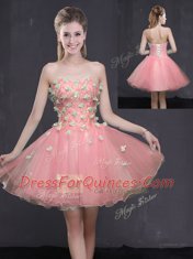 Pink Sleeveless Organza Lace Up for Prom and Party