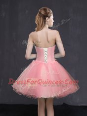 Pink Sleeveless Organza Lace Up for Prom and Party