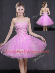 Sweetheart Sleeveless Prom Dresses Mini Length Appliques Lilac Organza