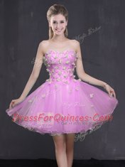 Sweetheart Sleeveless Prom Dresses Mini Length Appliques Lilac Organza