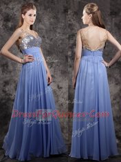 Smart Lavender Empire Beading and Sequins Prom Party Dress Zipper Chiffon Sleeveless Floor Length