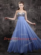 Smart Lavender Empire Beading and Sequins Prom Party Dress Zipper Chiffon Sleeveless Floor Length