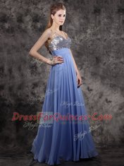 Smart Lavender Empire Beading and Sequins Prom Party Dress Zipper Chiffon Sleeveless Floor Length