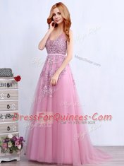 With Train Empire Sleeveless Pink Homecoming Dress Brush Train Backless