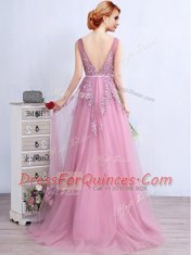 With Train Empire Sleeveless Pink Homecoming Dress Brush Train Backless