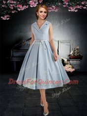 Graceful Taffeta Sleeveless Tea Length Prom Gown and Belt