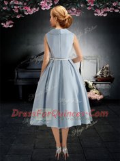 Graceful Taffeta Sleeveless Tea Length Prom Gown and Belt