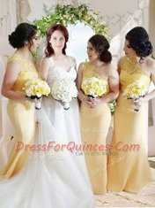 Fashionable Yellow Prom and For with Lace and Belt One Shoulder Sleeveless Zipper