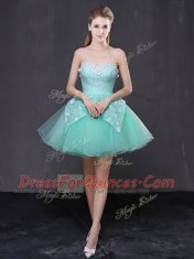 Inexpensive Organza Sleeveless Mini Length Dress for Prom and Lace and Appliques