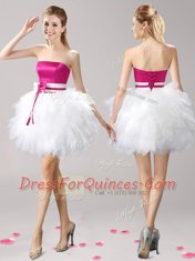 Customized Pink And White Sleeveless Tulle Lace Up Prom Gown for Prom and Party