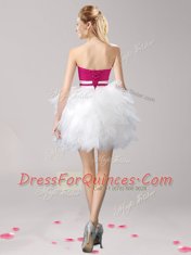 Customized Pink And White Sleeveless Tulle Lace Up Prom Gown for Prom and Party
