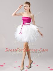Customized Pink And White Sleeveless Tulle Lace Up Prom Gown for Prom and Party