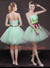 Suitable Apple Green Sleeveless Organza Lace Up Prom Party Dress for Prom and Party