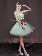 Suitable Apple Green Sleeveless Organza Lace Up Prom Party Dress for Prom and Party
