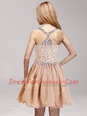 Straps Mini Length Champagne Chiffon Sleeveless Beading and Ruffles