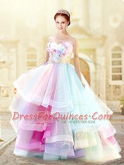 Multi-color Zipper Sweetheart Ruffled Layers and Hand Made Flower Prom Evening Gown Organza Sleeveless