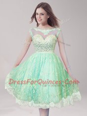 Luxury Scoop Lace Beading Apple Green Backless Sleeveless Knee Length
