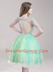 Luxury Scoop Lace Beading Apple Green Backless Sleeveless Knee Length