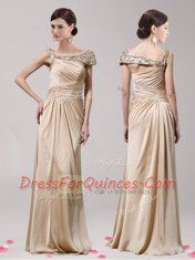 Designer Floor Length Side Zipper Evening Dress Champagne for Prom with Beading