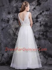 Low Price White V-neck Zipper Beading and Appliques Prom Party Dress Sleeveless