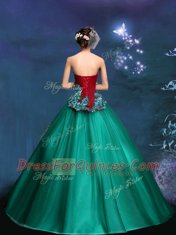 Flirting Dark Green Lace Up Strapless Appliques Sweet 16 Quinceanera Dress Satin and Tulle Sleeveless