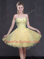 Light Yellow Organza Lace Up Sweetheart Sleeveless Mini Length Homecoming Dress Appliques