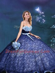 Fabulous Royal Blue Lace Lace Up Sweetheart Sleeveless Vestidos de Quinceanera Appliques and Bowknot