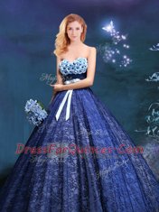 Fabulous Royal Blue Lace Lace Up Sweetheart Sleeveless Vestidos de Quinceanera Appliques and Bowknot