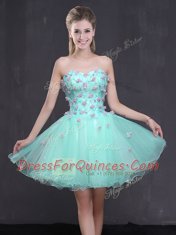 Apple Green Lace Up Sweetheart Appliques Prom Dresses Organza Sleeveless