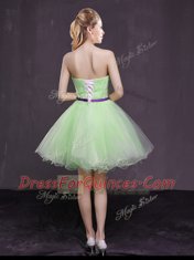 Most Popular Sleeveless Appliques and Belt Lace Up Prom Party Dress