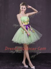 Most Popular Sleeveless Appliques and Belt Lace Up Prom Party Dress