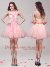 Comfortable Mini Length Pink Evening Dress Sweetheart Sleeveless Zipper