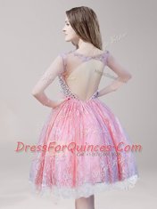 Great Scoop Lace Sleeveless Backless Knee Length Beading Evening Dress