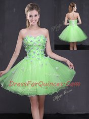 Custom Designed Appliques Prom Dress Lace Up Sleeveless Mini Length
