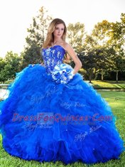 Custom Design Royal Blue Sleeveless Tulle Lace Up Sweet 16 Dress for Prom