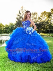 Custom Design Royal Blue Sleeveless Tulle Lace Up Sweet 16 Dress for Prom