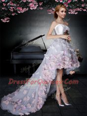 Free and Easy Grey Strapless Neckline Appliques Evening Dress Sleeveless Zipper