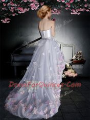 Free and Easy Grey Strapless Neckline Appliques Evening Dress Sleeveless Zipper