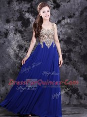 Romantic Royal Blue Scoop Neckline Appliques Prom Party Dress Sleeveless Side Zipper