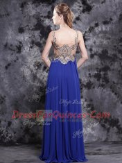 Romantic Royal Blue Scoop Neckline Appliques Prom Party Dress Sleeveless Side Zipper
