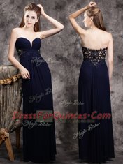 Beautiful Navy Blue Empire Appliques Evening Dress Zipper Chiffon Sleeveless Floor Length