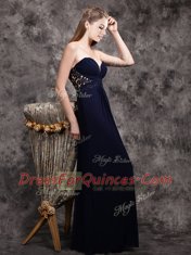 Beautiful Navy Blue Empire Appliques Evening Dress Zipper Chiffon Sleeveless Floor Length