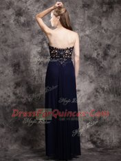 Beautiful Navy Blue Empire Appliques Evening Dress Zipper Chiffon Sleeveless Floor Length