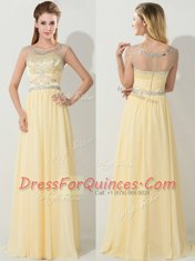 Luxurious Scoop Floor Length Zipper Gold for Prom with Beading