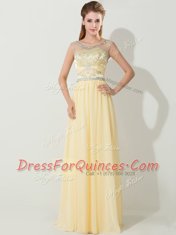Luxurious Scoop Floor Length Zipper Gold for Prom with Beading