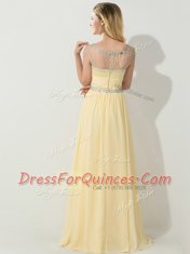 Luxurious Scoop Floor Length Zipper Gold for Prom with Beading