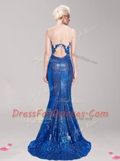 Mermaid Square Blue Clasp Handle Appliques and Sequins Sleeveless With Brush Train