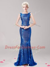Mermaid Square Blue Clasp Handle Appliques and Sequins Sleeveless With Brush Train