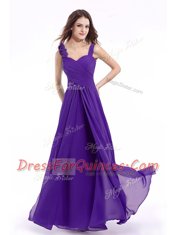 Purple Straps Zipper Hand Made Flower Prom Evening Gown Sleeveless